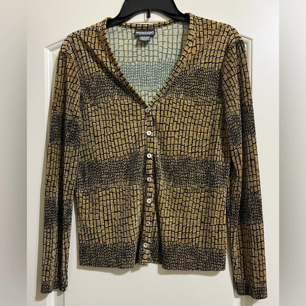 Notations 3 PIECES Black and Gold Brown Cardigan Tank Top Skirt Medium Small - Picture 2 of 13